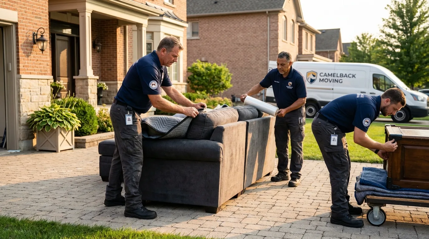 Large estate moving crew wrapping furniture in Genoa, IL